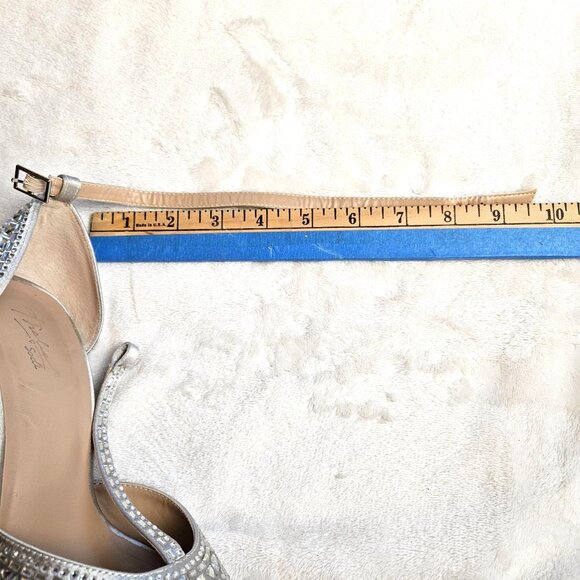 Thalia Sodi Silver Rhinestone Studded High Heel T-Strap Peep Toe Shoes 7M - Picture 10 of 14
